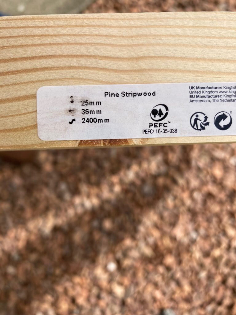 Image showing dimensions of pine stripwood used to build the Irimi Stick.